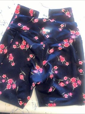 PINK Victoria's Secret Black Straight Leg Jeans with Pink Floral Print